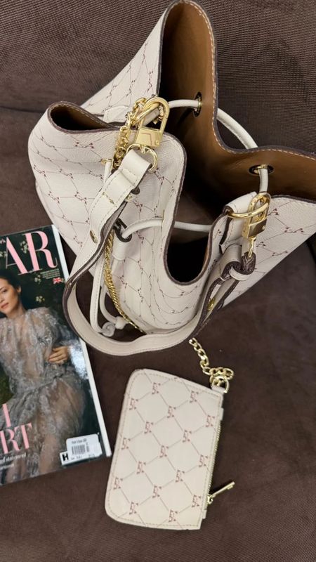 Torebka worek skórzana beżowa La Milla logo