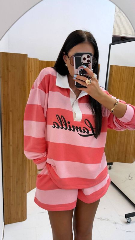 Komplet LA MILLA w paski różowy