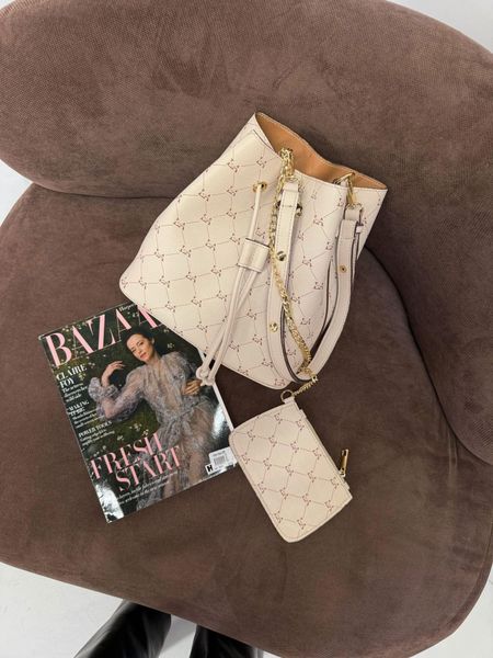 Torebka worek skórzana beżowa La Milla logo