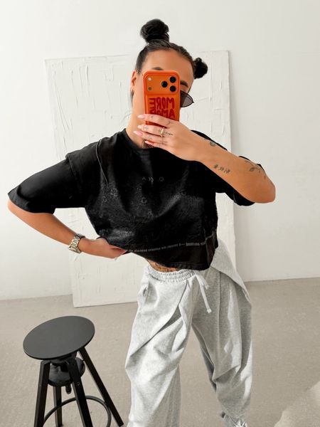 T-shirt damski VERLACE Ola Voga czarny z koronką