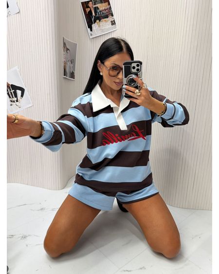 Komplet LA MILLA w paski niebieski z czekoladą