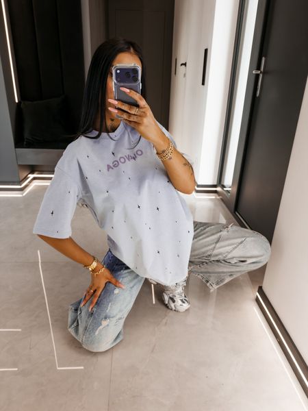 Tshirt damski oversize gwiazdki dziurki FIOVIIST Ola Voga baby blue