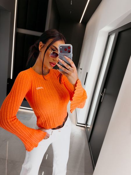 Sweter damski dopasowany ZIRRA Ola Voga pomarańczowy