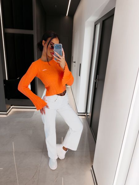 Sweter damski dopasowany ZIRRA Ola Voga pomarańczowy