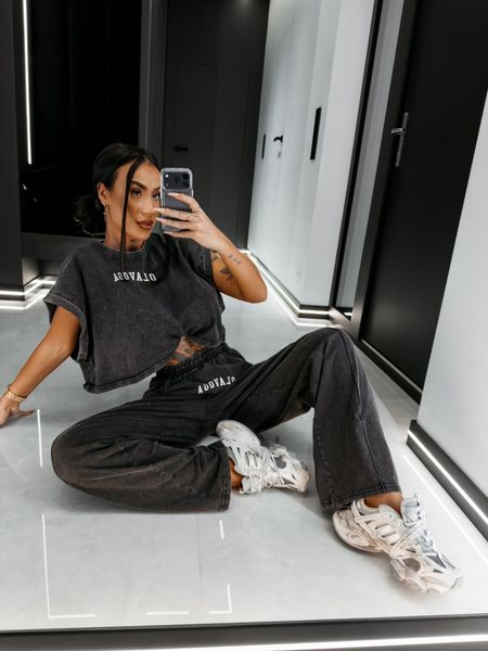 Komplet damski washed dekatyzowany LENCI Ola Voga szary