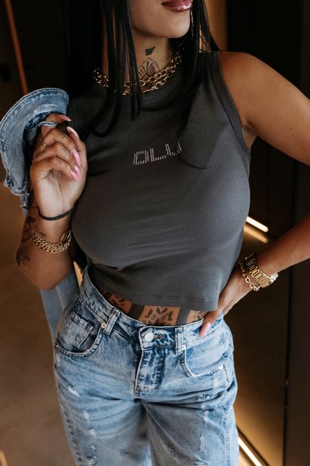 Top damski z kryształkami STONY TOP Ola Voga grafit