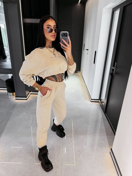 Komplet damski dresowy bawełniany TRIPSY Ola Voga kremowy