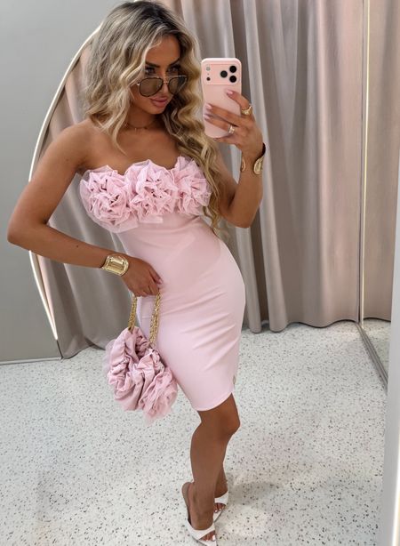 Sukienka z torebką tuba ROSE La Monne krótka puder róż