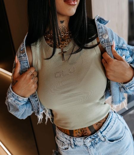 Top damski z kryształkami STONY TOP Ola Voga khaki