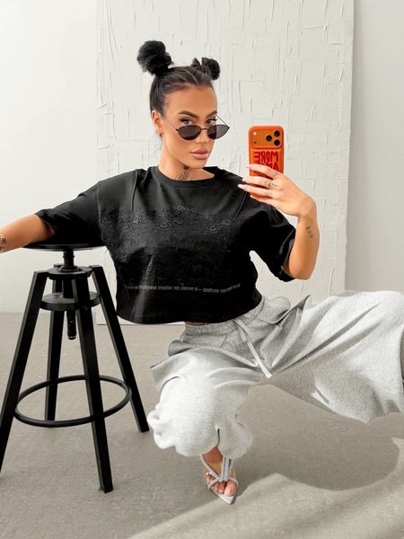 T-shirt damski VERLACE Ola Voga czarny z koronką