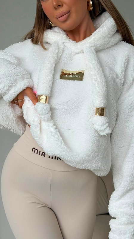 Bluza teddy pullover miś przez głowę MIA MAISON biała
