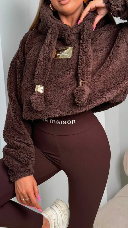 Bluza teddy pullover miś przez głowę MIA MAISON czekoladowa