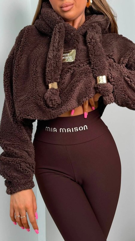 Bluza teddy pullover miś przez głowę MIA MAISON czekoladowa