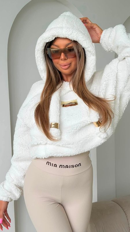 Bluza teddy pullover miś przez głowę MIA MAISON biała