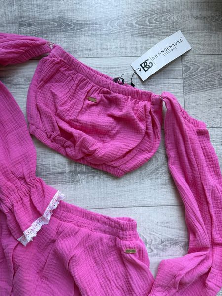 Komplet muślinowy różowy hiszpanka i spódnico spodenki BG COUTURE