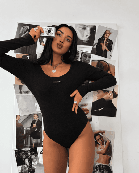 Body prążkowane z kieszonką La Milla czarne