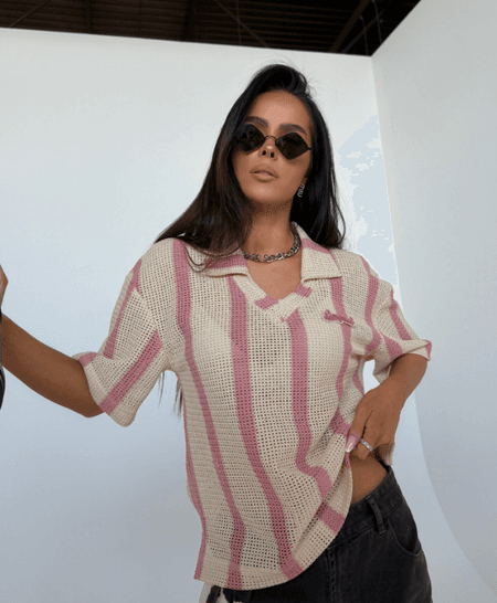 Tshirt siateczka bawełniany AMIGA La Manuel róż