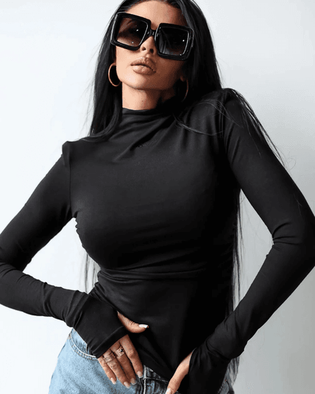 Bluzka damska dopasowana marszczona BESO Ola Voga czarna