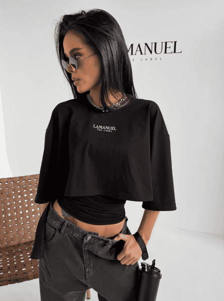 Tshirt crop top z wiązaniem PEROLA La Manuel czarny