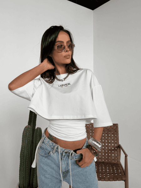 Tshirt crop top z wiązaniem PEROLA La Manuel ecru