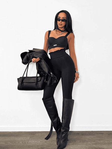 Legginsy z falbanką modelujące La Milla czarne