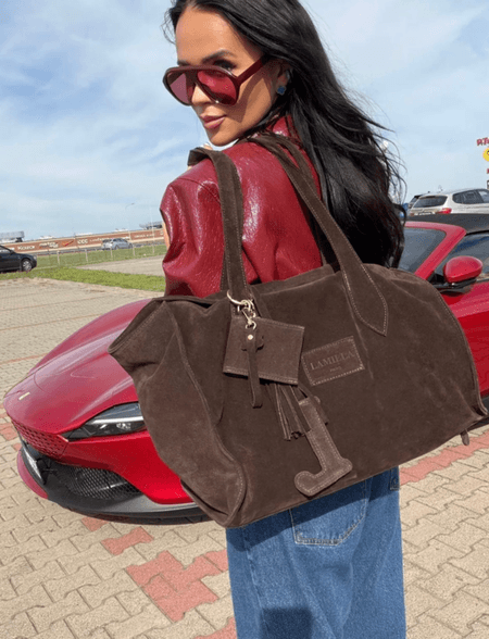 Duża pojemna torebka zamszowa shopper La Milla czekoladowa