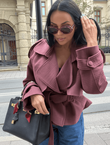 Płaszcz wełniany wiązany szminka DOMCIA La Milla