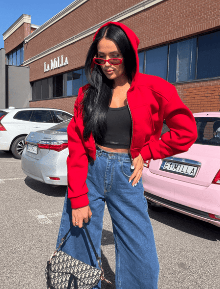 Bluza krótka zip rozpinana ocieplana La Milla czerwona