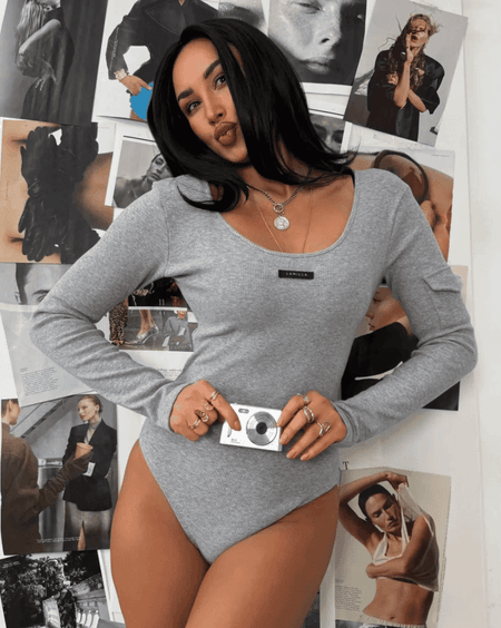 Body prążkowane z kieszonką La Milla szare
