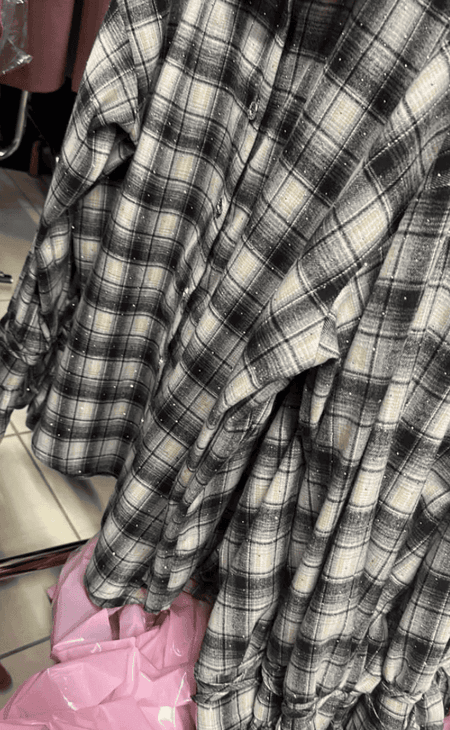Koszula w kratę dzwonek z wiązaniami na mankietach BLINK BLING La Milla czarna z beżem