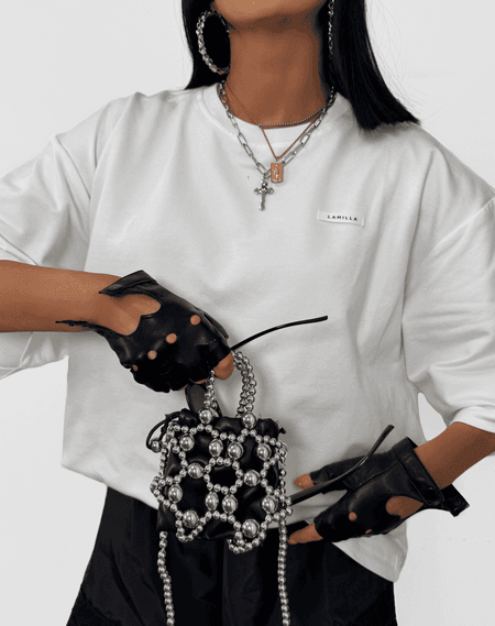 T-shirt BASIC oversize z naszywką La Milla biały