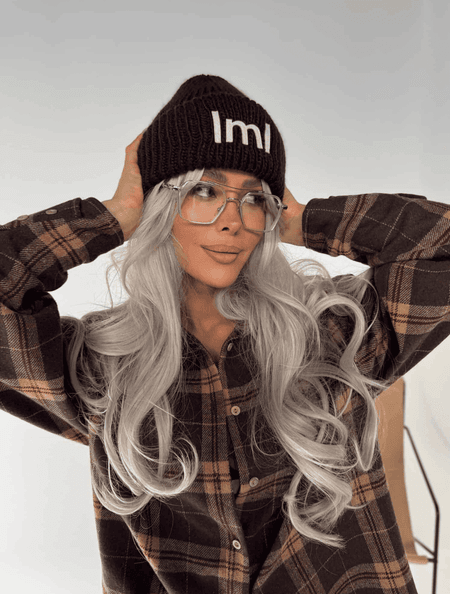 Czapka grubo dziergana moher La Manuel czekolada